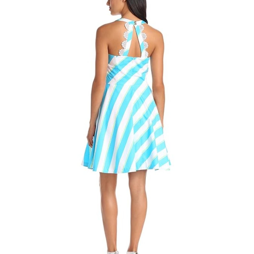 Lily Pulitzer Zo Dress Short Sleeveless Fit Flare White Blue Stripes, Size 0